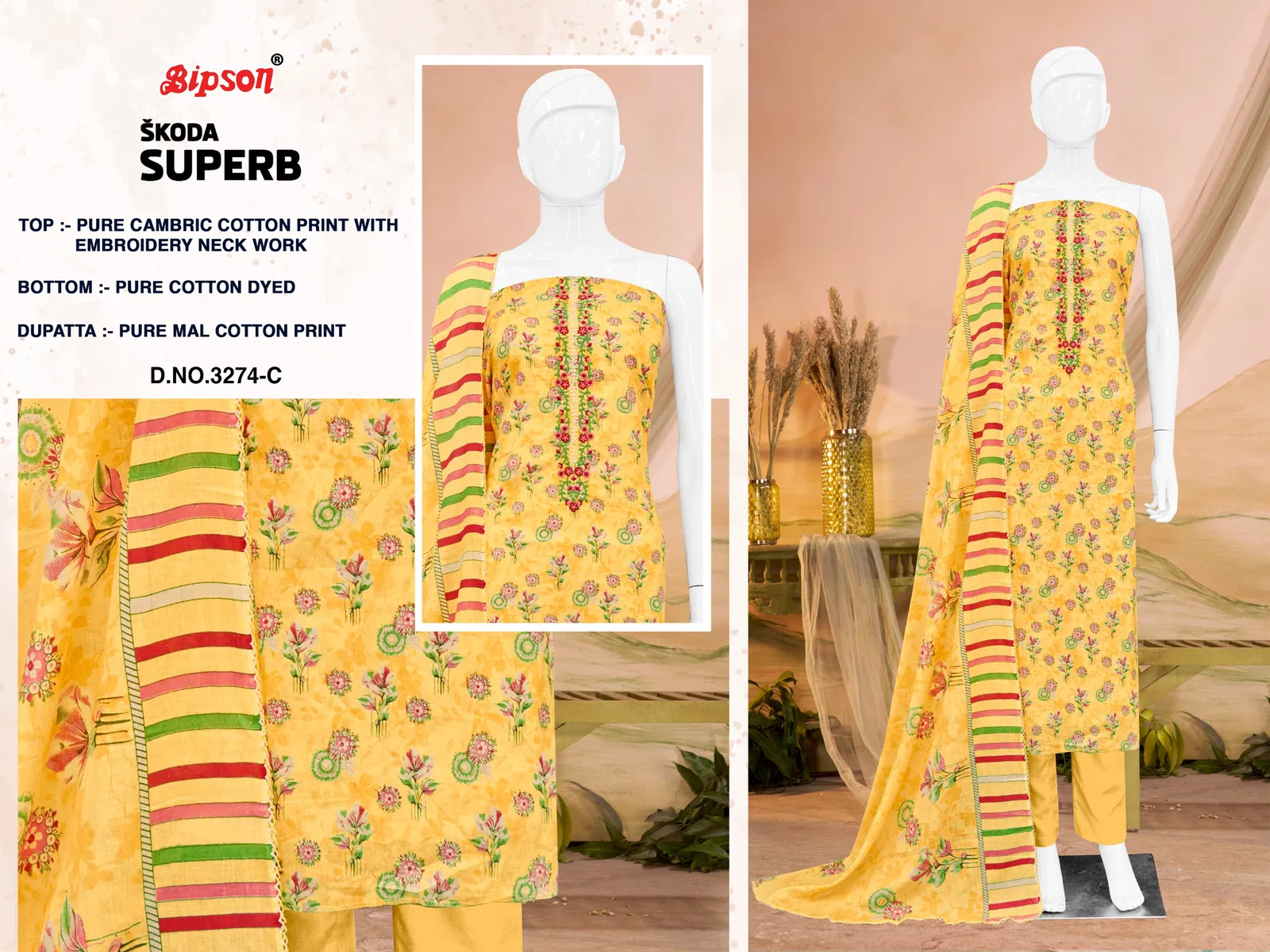 Skoda Superb 3274 By Bipson Cotton Printed Online Dress Material Wholesale